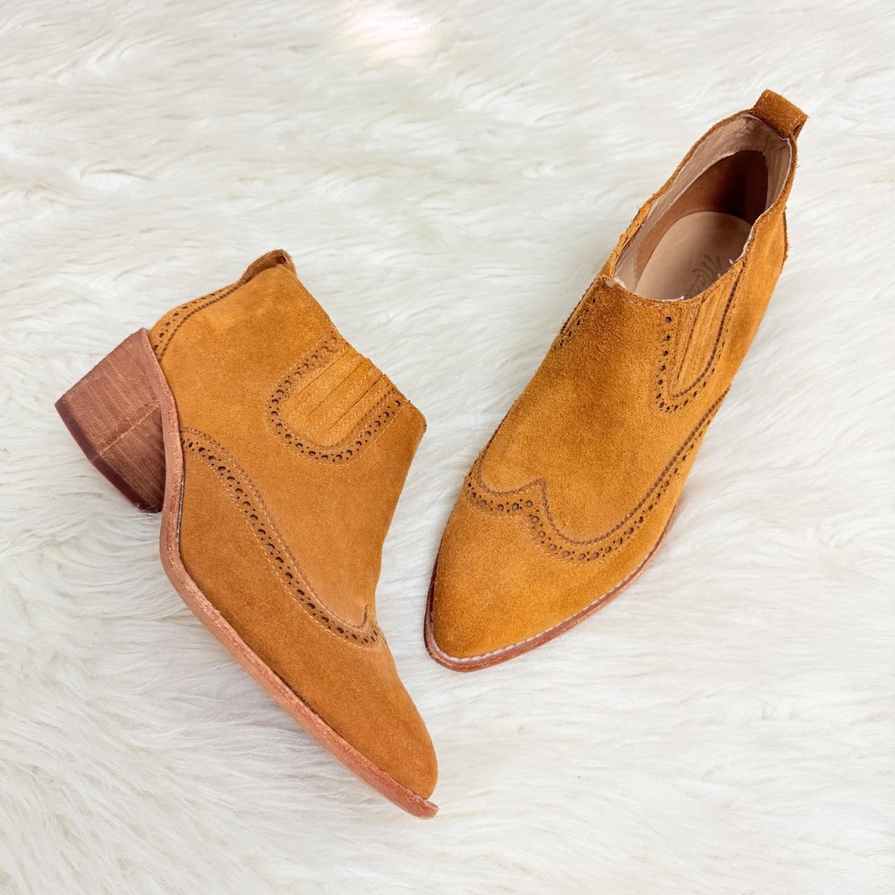Madewell English Saddle Suede Wingtip Brogue Ankle Boots Tan 7.5